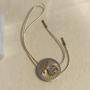 Shriners Bolo Tie Masonic Scimitar & Crescent Emblem Gold Silver Tone Western